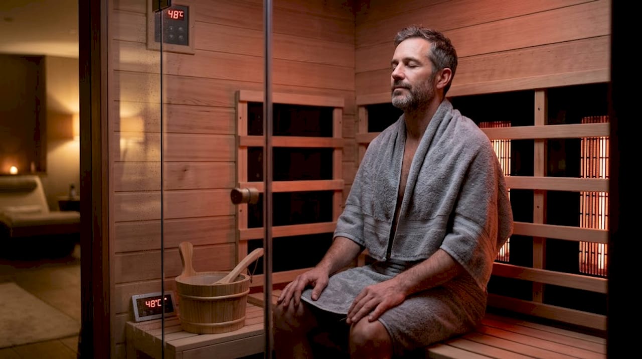 En mand nyder en afslappende stund i en infrarød sauna