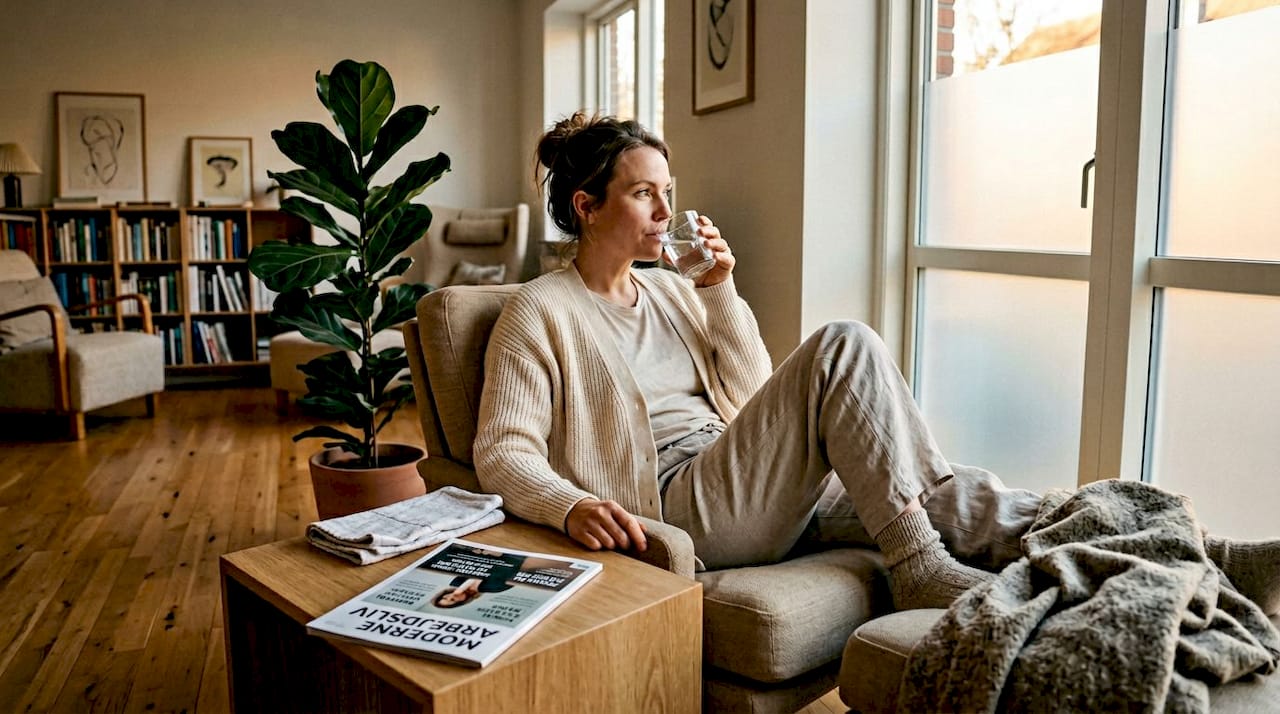 Kvinde nyder en afslappende stund i en hyggelig spa-lounge