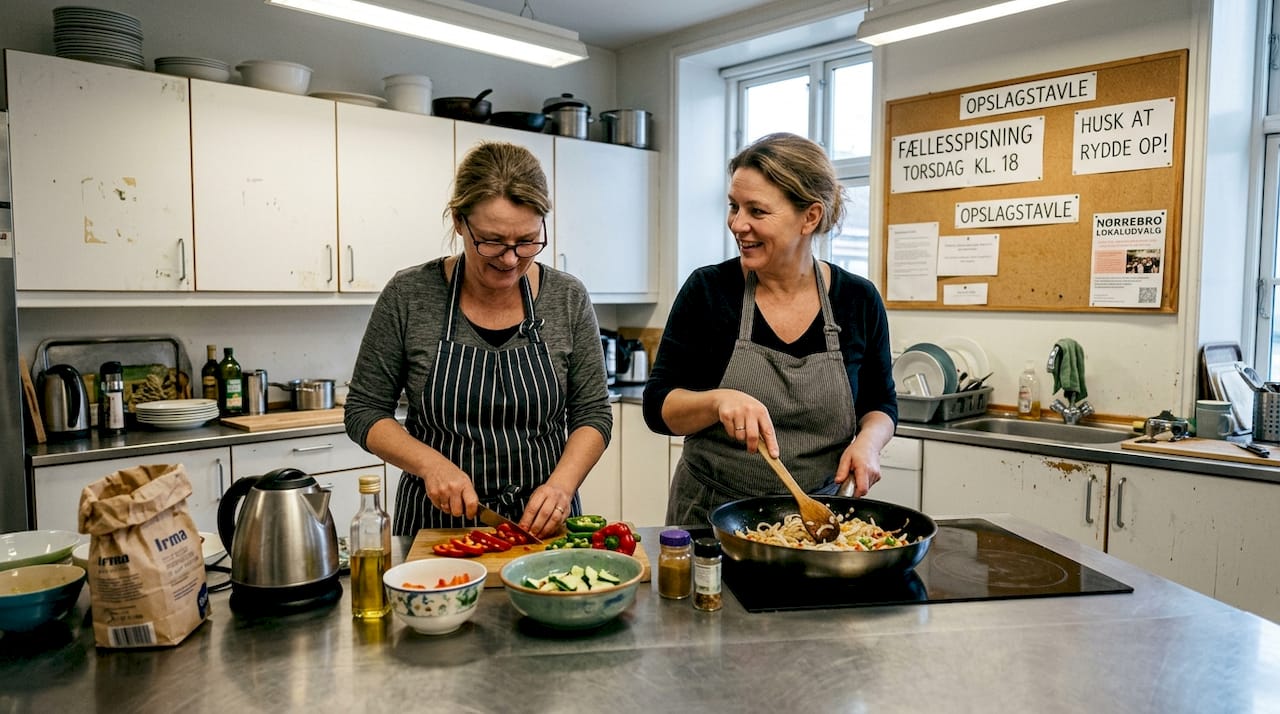 Kvinder laver mad sammen i det lokale sundhedskøkken