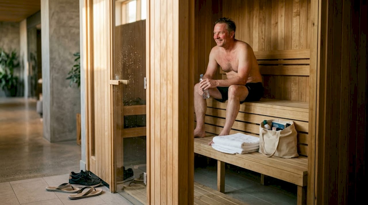 En person holder en velfortjent pause under sin detox-session i saunaen.