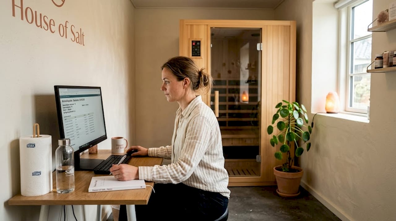 En wellness-specialist tilbyder behandlinger med infrarød sauna i klinikken.