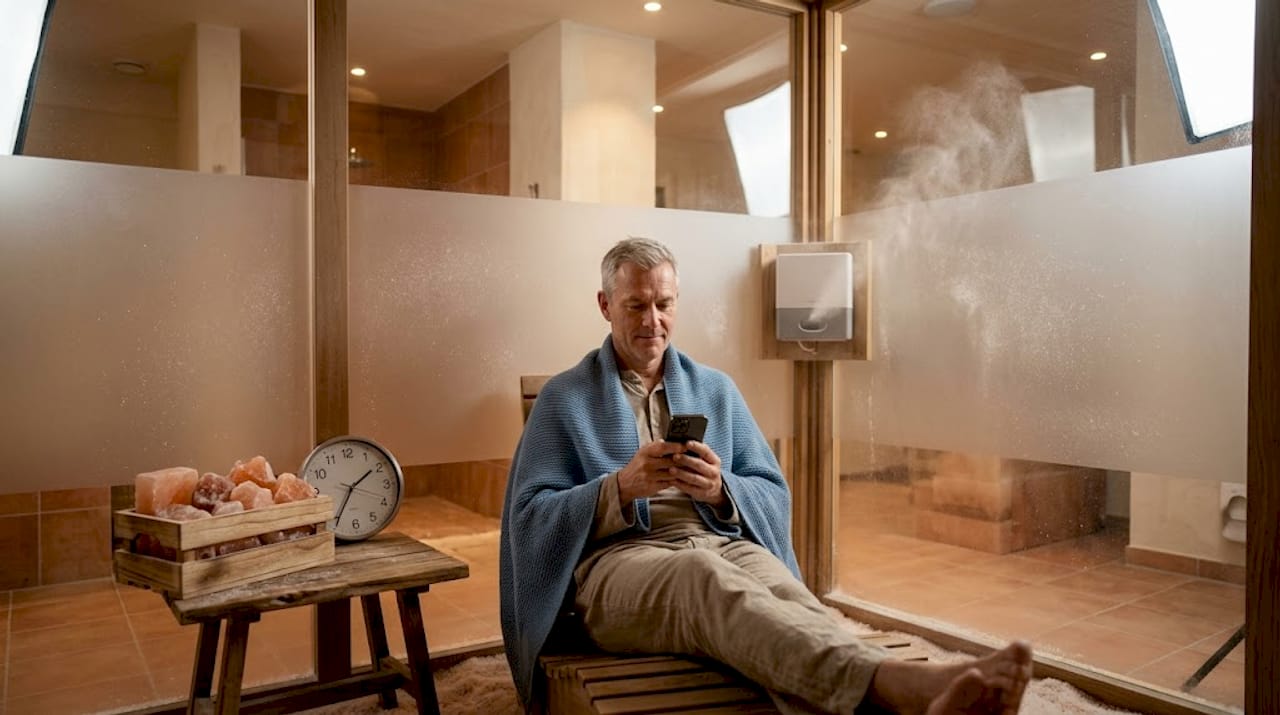 En mand får behandling med saltterapi på en klinik