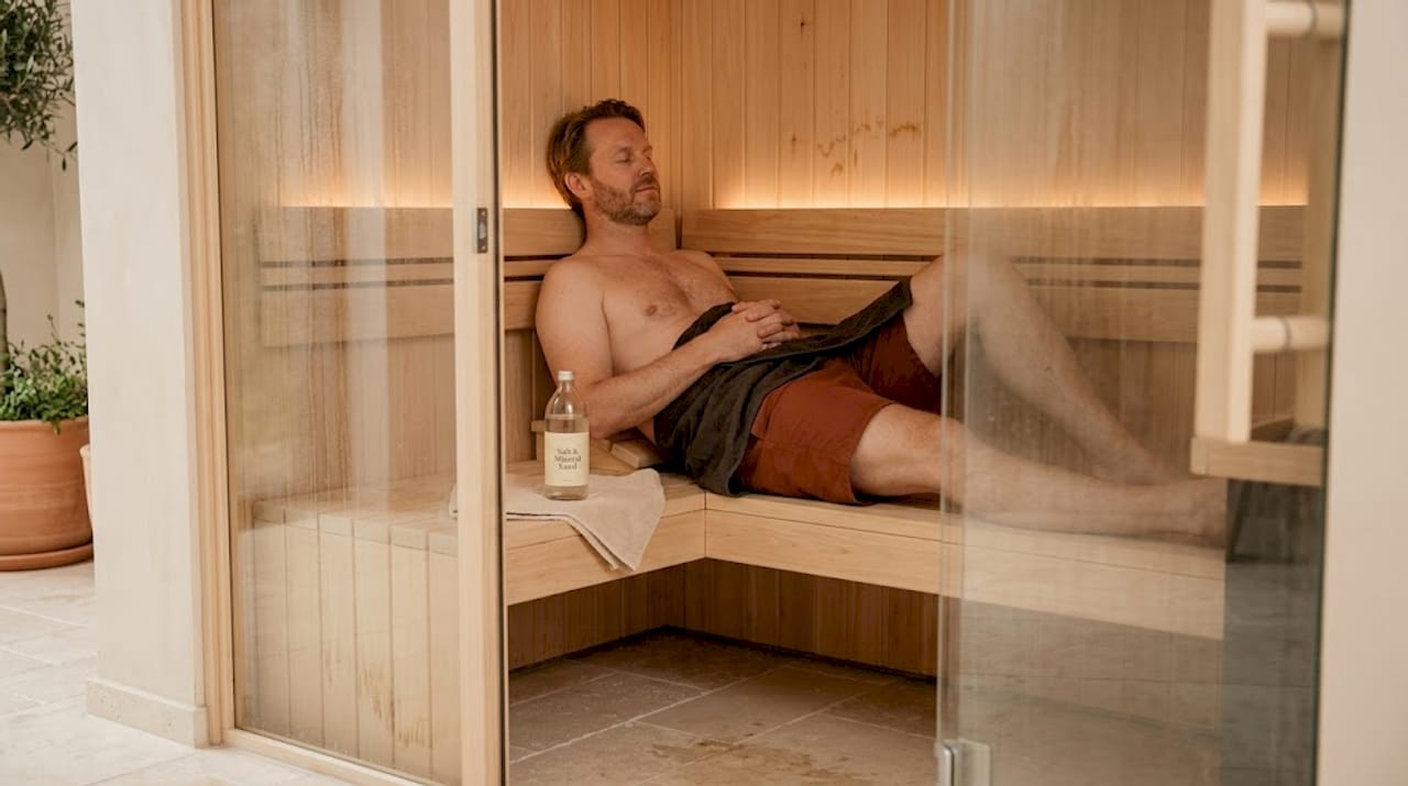 Mand nyder roen i en infrarød sauna