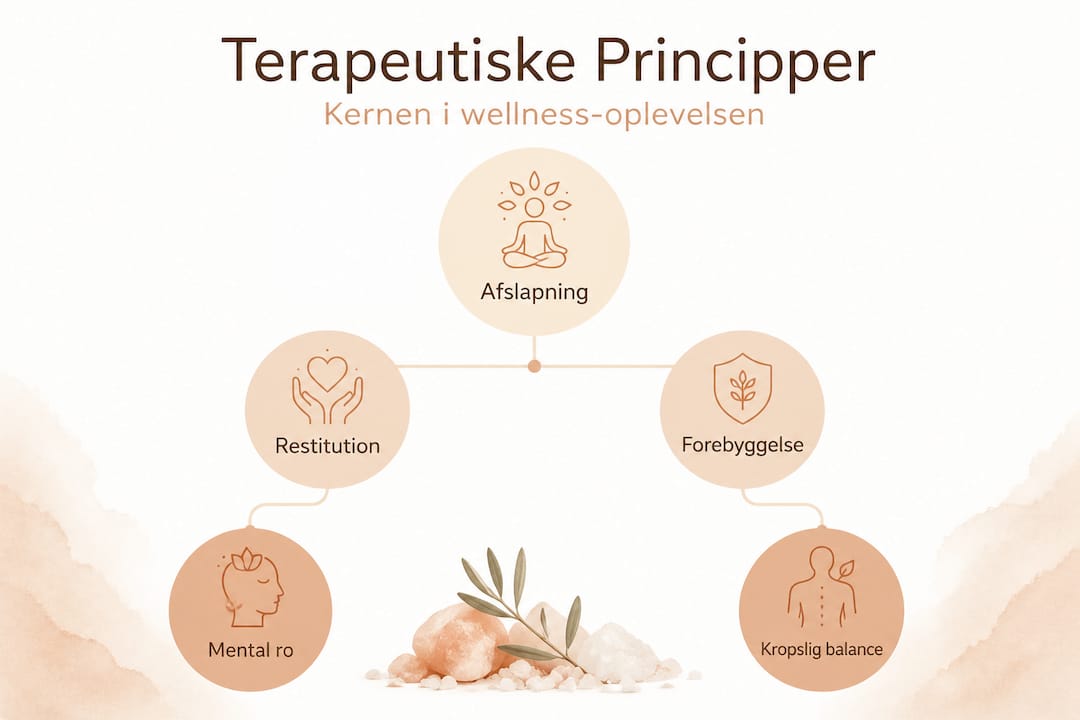 Grafisk oversigt over principper og opbygning inden for wellness-terapi