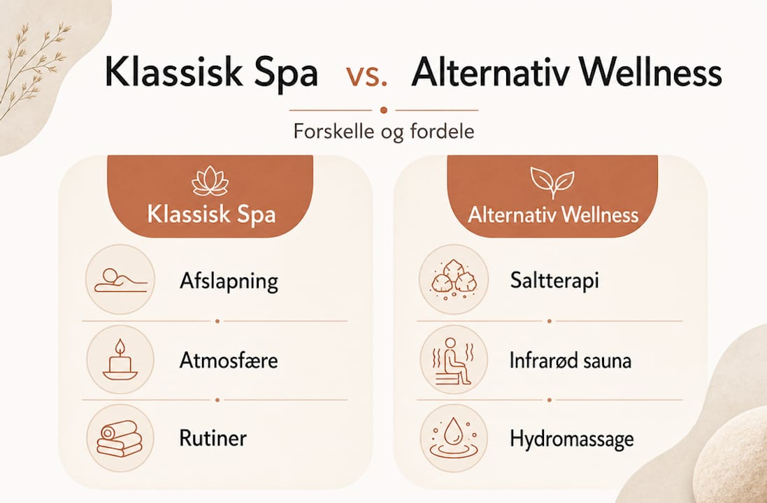 Se vores infografik, hvor vi sætter klassiske spa-oplevelser op mod alternative former for wellness.