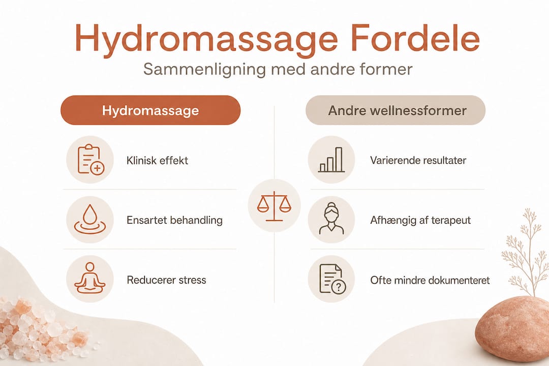 Se infografikken, hvor vi sætter hydromassage op imod andre populære wellness-oplevelser og ser, hvordan de adskiller sig.