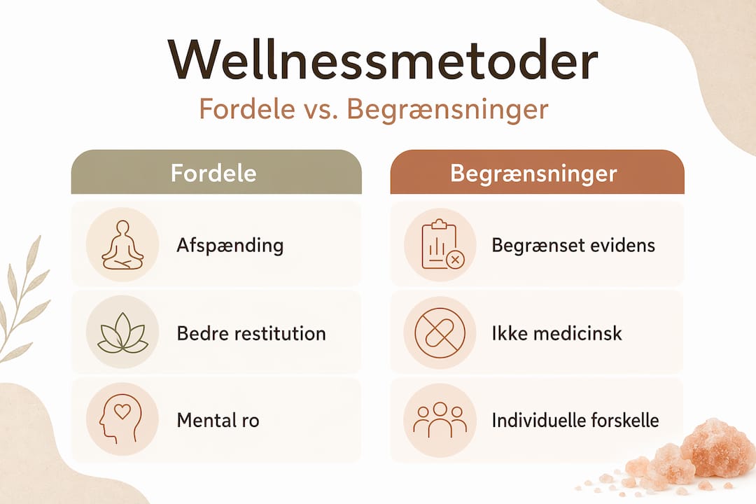 Grafisk oversigt: Fordele og begrænsninger ved forskellige wellness-metoder