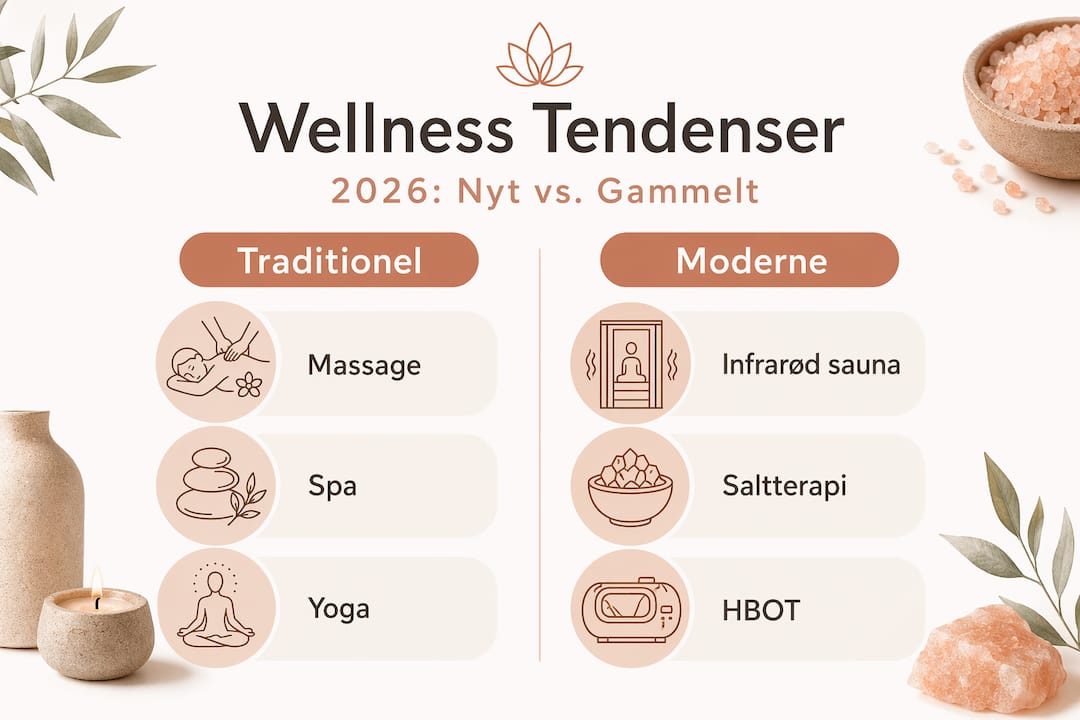 Grafik giver et overblik over forskellene mellem klassisk og nutidig wellness