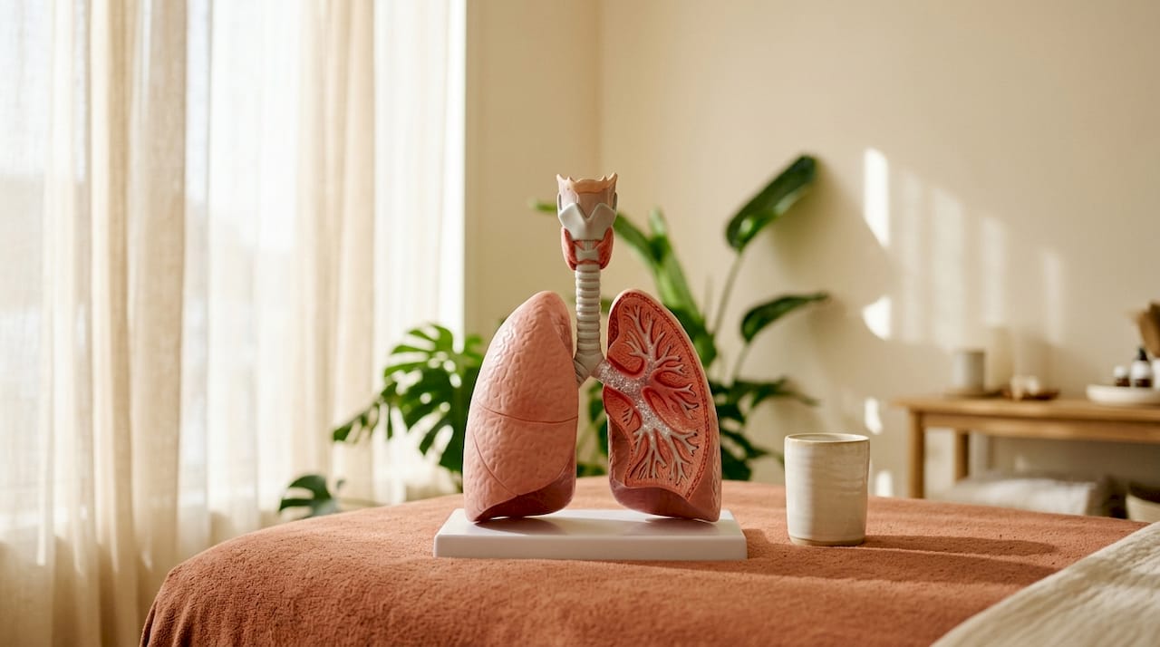 Anatomisk lungemodel, der viser hvordan saltterapi påvirker lungerne