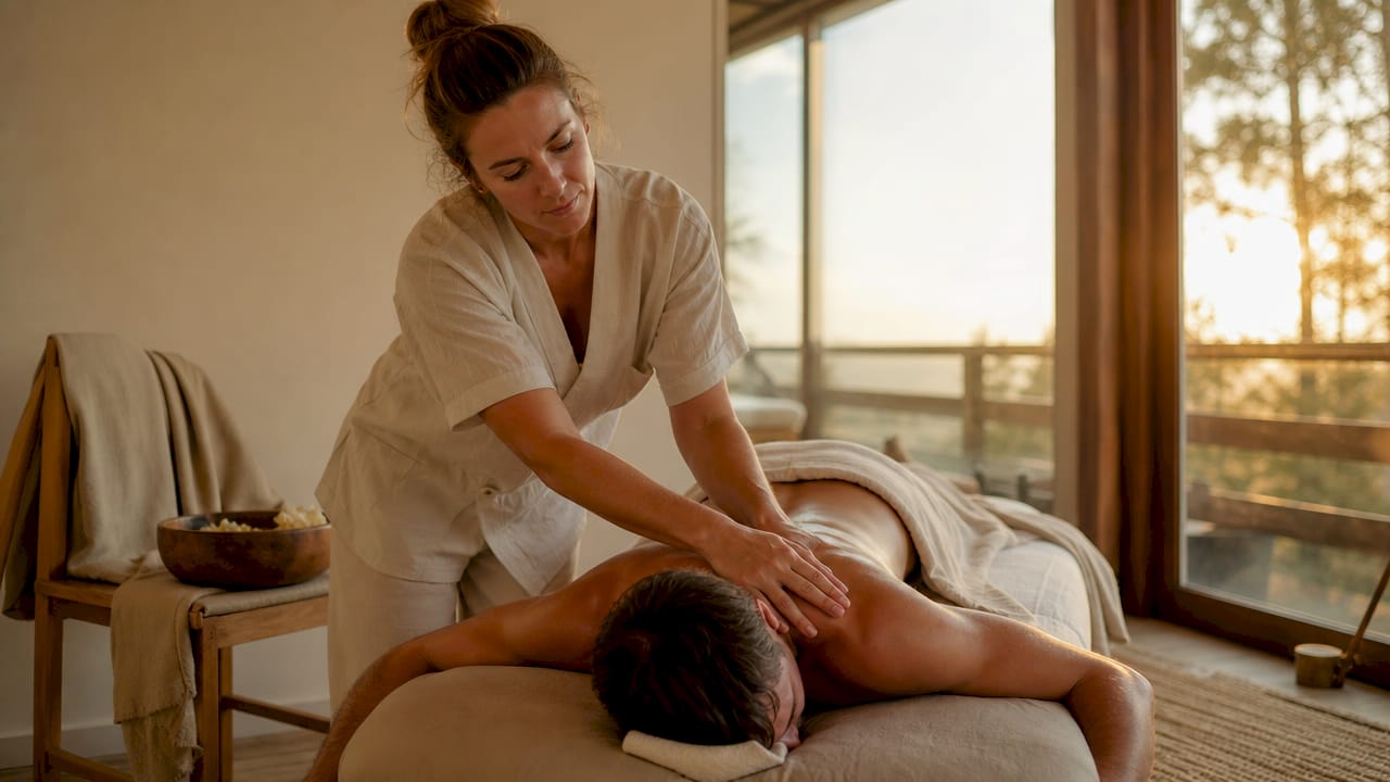 En massør udfører en afslappende svensk massage på et spa.
