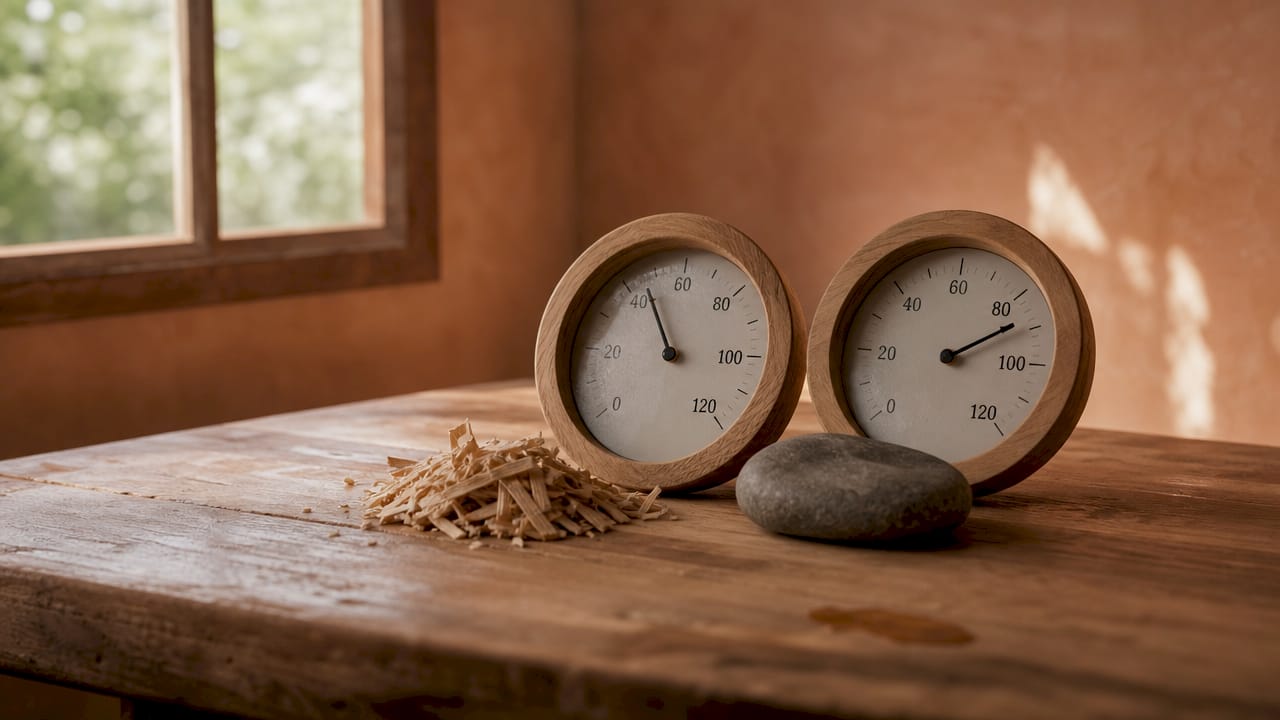 Termometre og saunaudstyr til sammenligning af temperatur