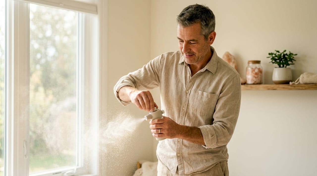 En terapeut viser, hvordan man bruger en salt-aerosol-maskine i praksis.