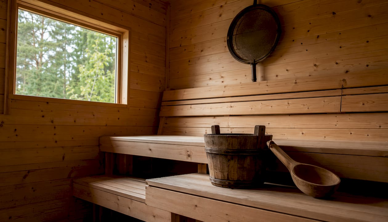 Indretning af en klassisk finsk sauna i træ