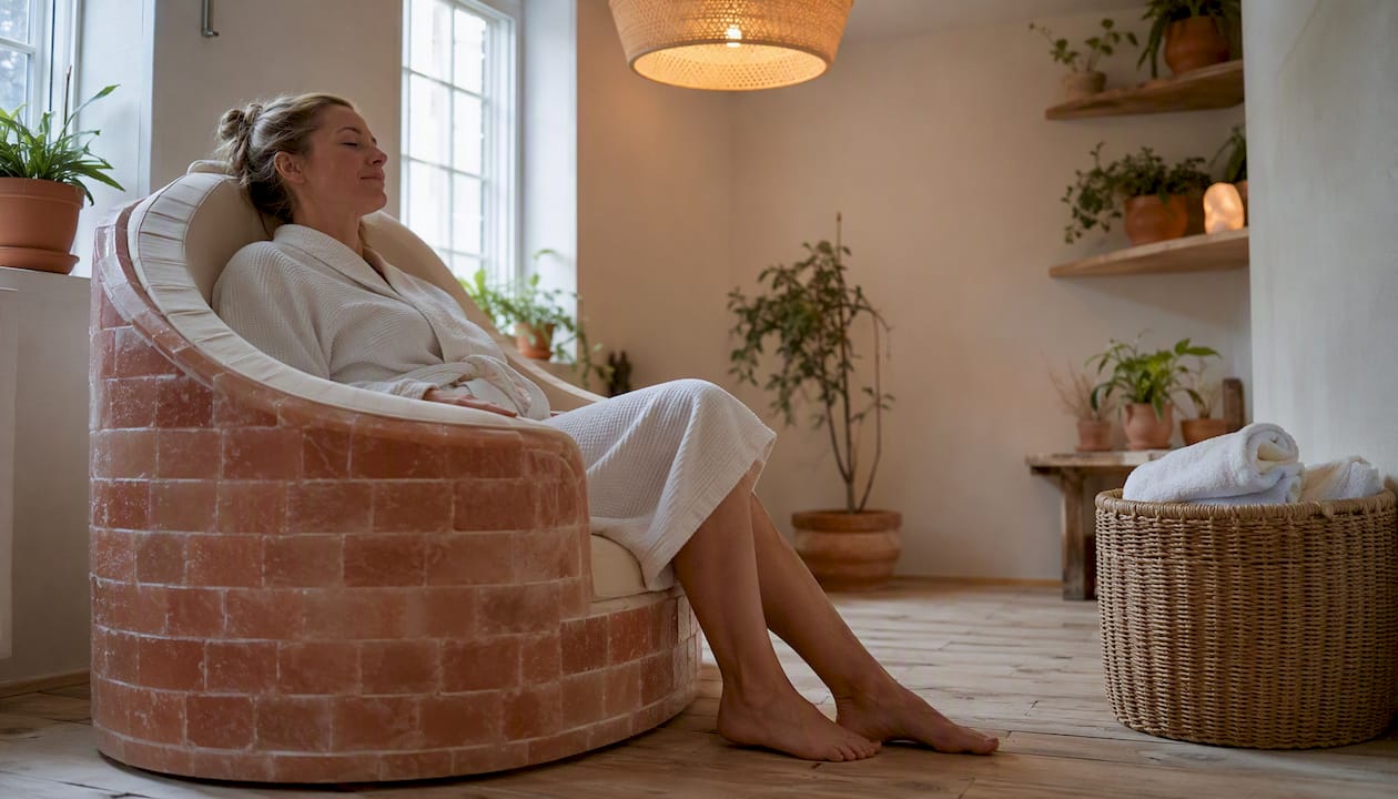 Kvinde nyder saltterapi i wellnesscenter