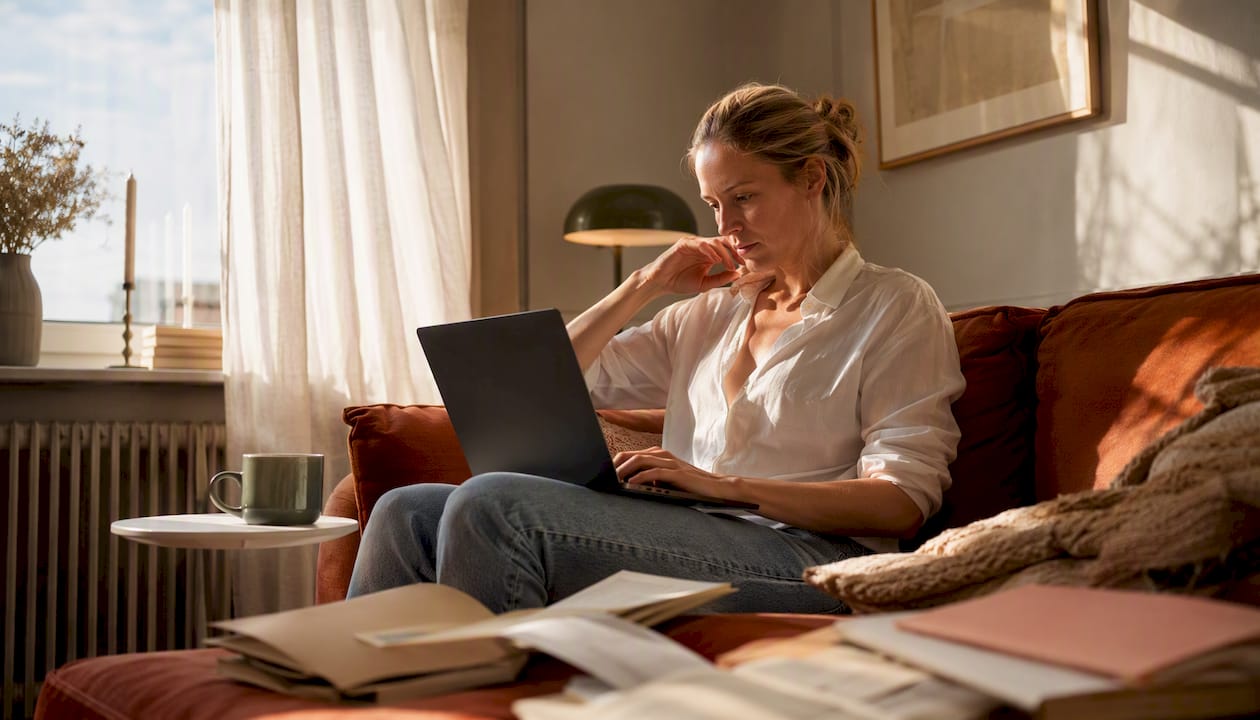 Kvinde sidder foran sin laptop og sammenligner danske digitale platforme
