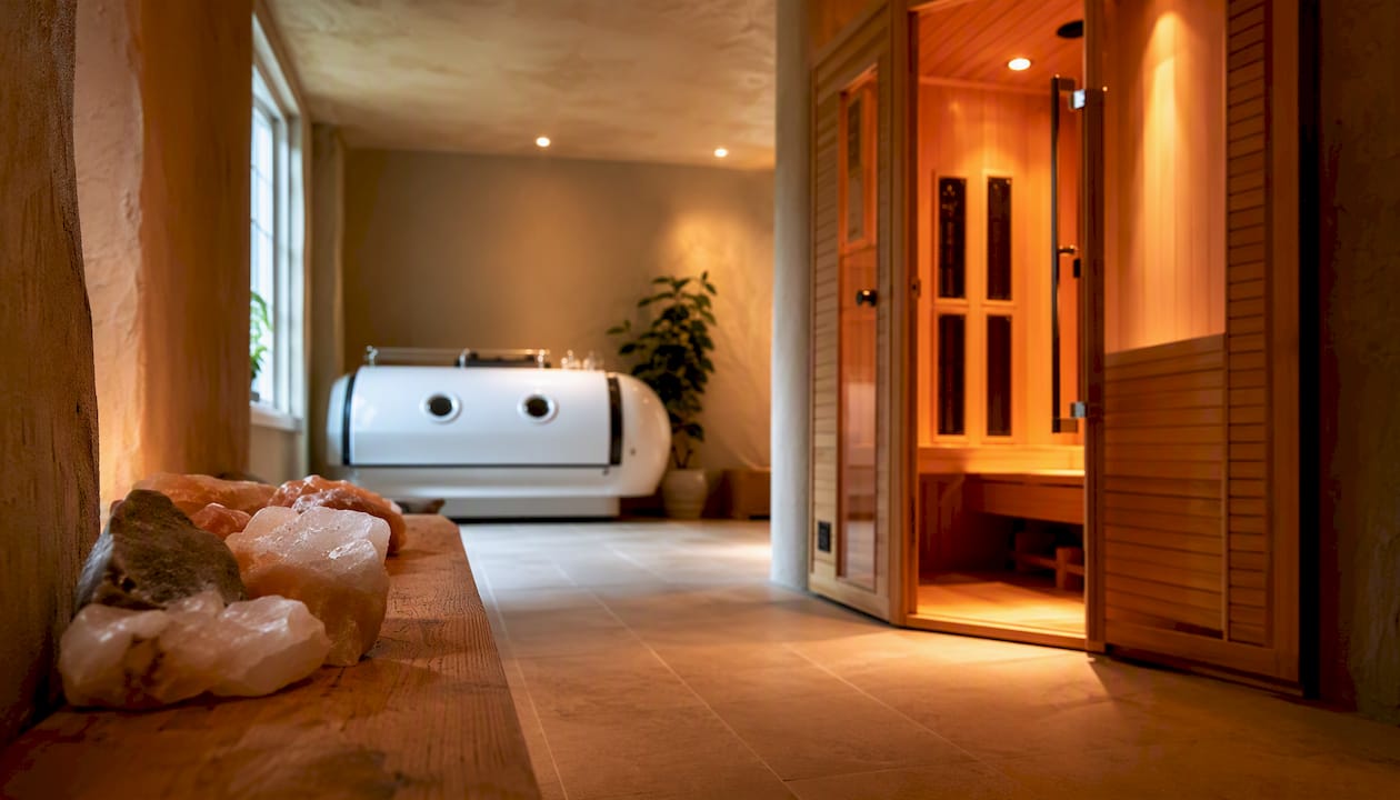 Infrarød sauna og iltkammer placeret side om side
