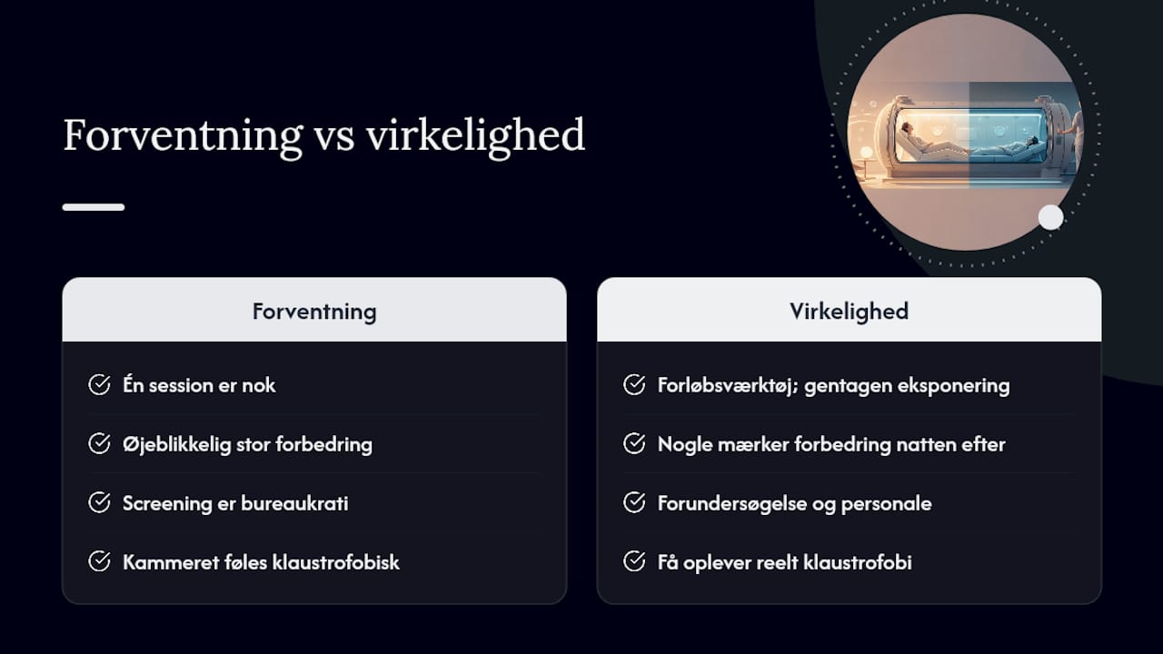 Oversigt: Forventninger vs. virkelighed ved din første HBOT-behandling