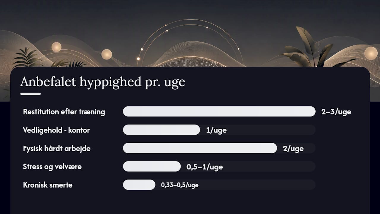 Oversigt over hvor ofte forskellige brugergrupper benytter hydromassage