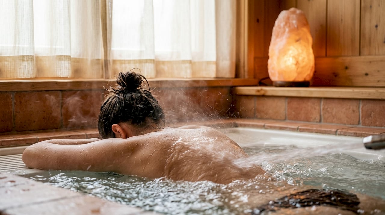 En person får en afslappende hydromassage til ryggen