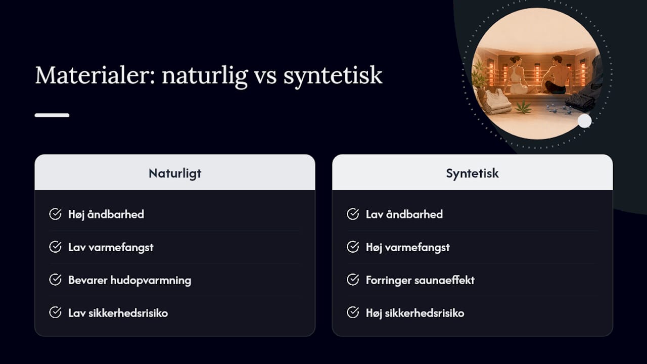 Sammenligning af stofftyper og effekter i saunatøj