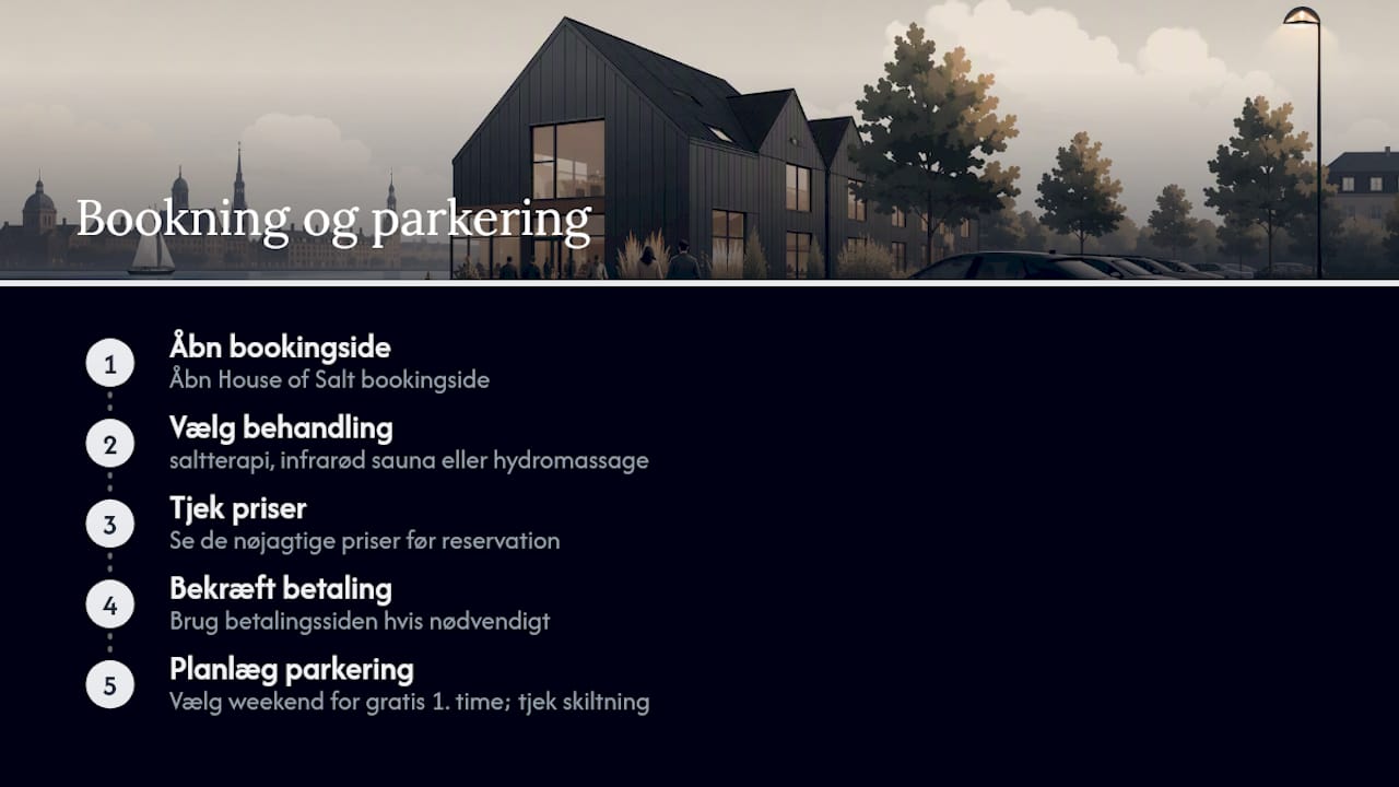 Book din tid hos House of Salt og planlæg parkeringen samtidig — overview diagram