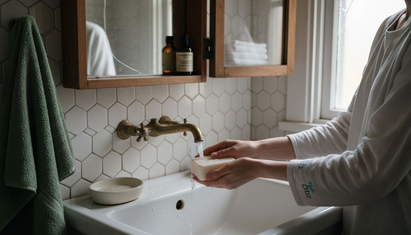 Woman washing hands with natural soap