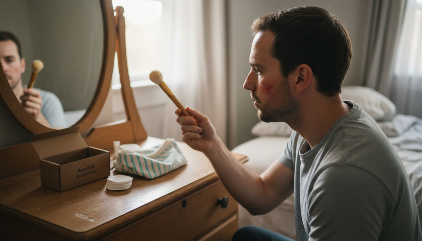 Man checking bamboo brushes and eco tools