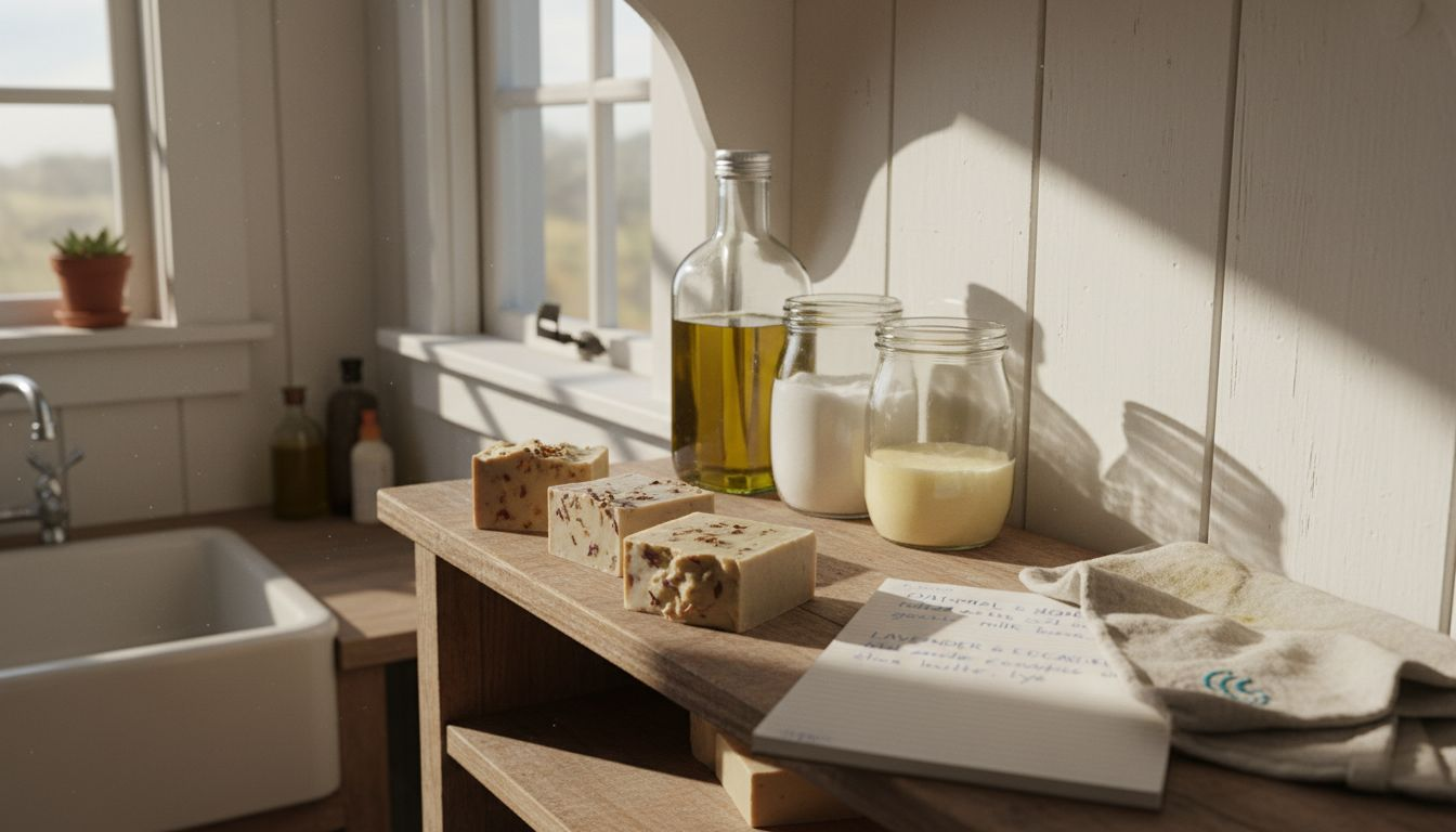 Handmade soap bars with natural oils jars