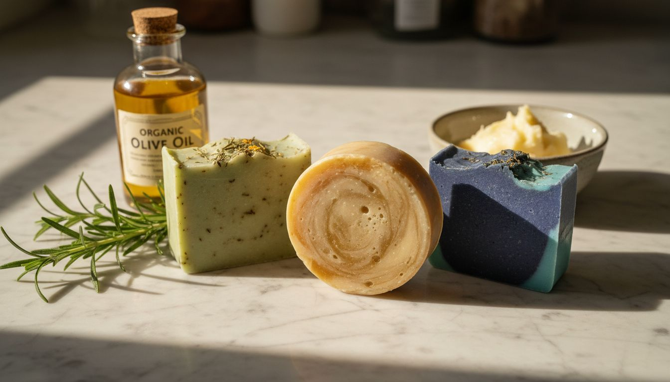 Close-up handmade soaps with natural ingredients