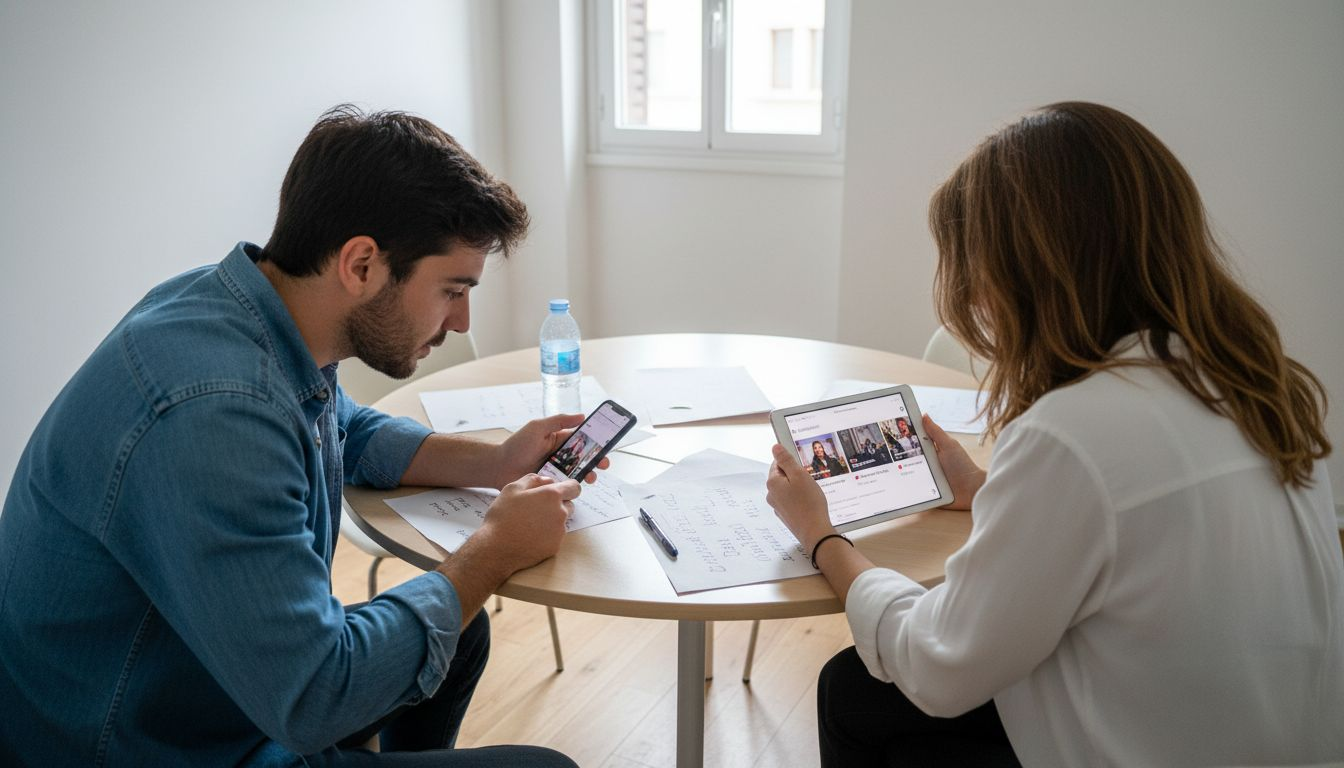 Que tipos de video puedes usar para potenciar tu marca o negocio El equipo se reúne en la sala para ver y analizar los reels juntos.