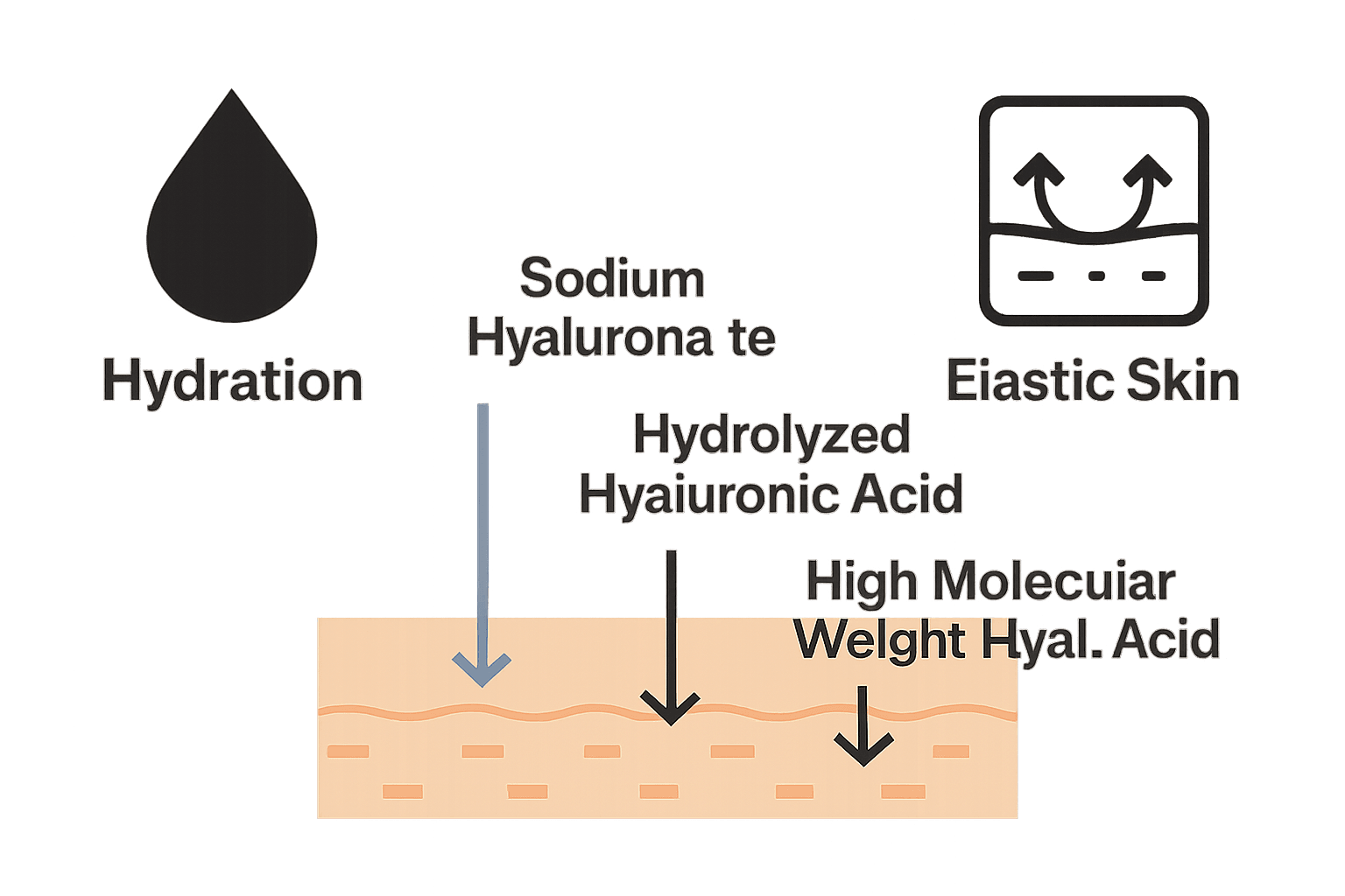 Infographic comparing hyaluronic acid types and their effects on skin hydration.