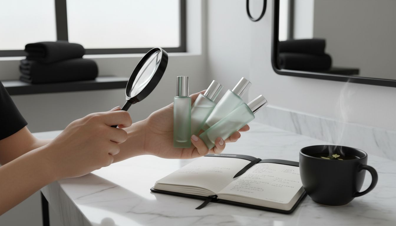 examining skincare products