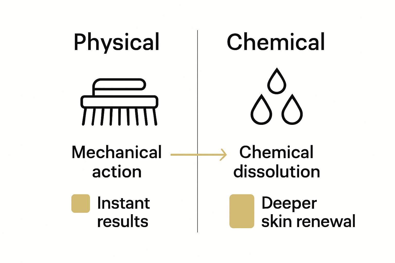 Comparison infographic showing physical and chemical exfoliation differences