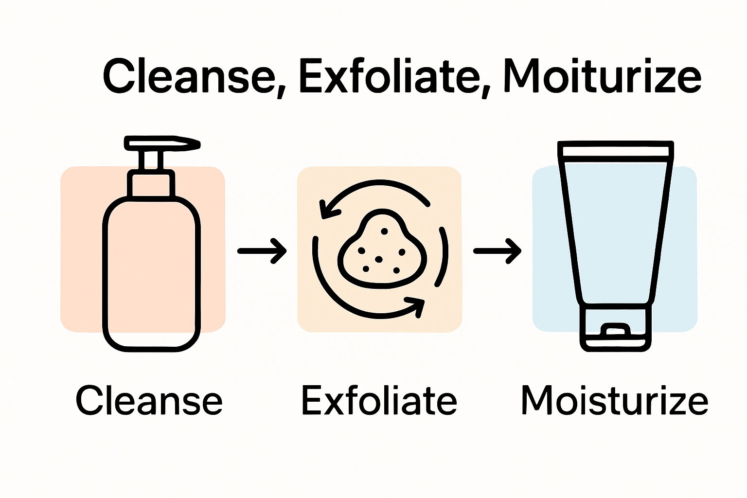 Infographic showing cleanse, exfoliate, and moisturize steps