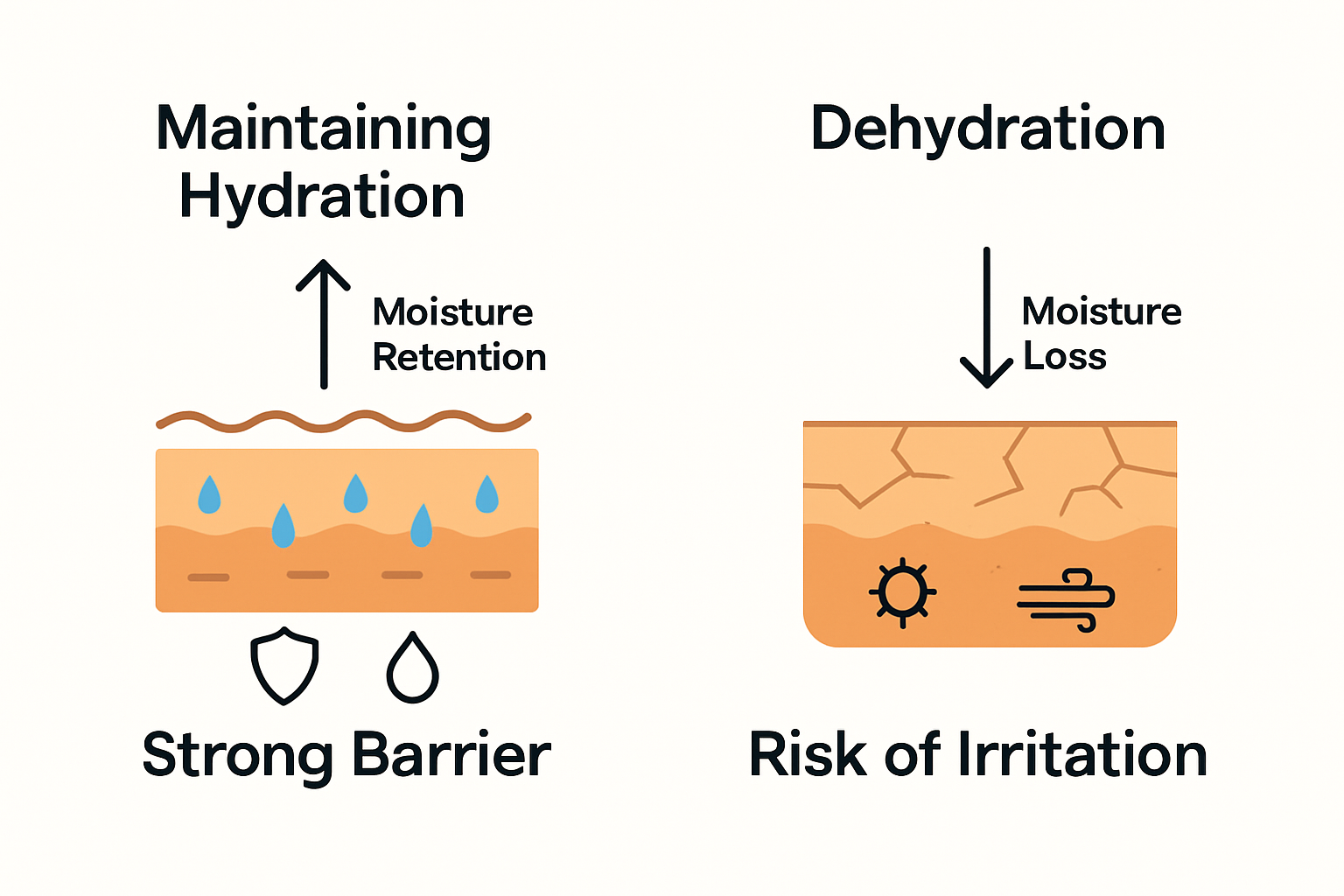 Infographic comparing hydrated versus dehydrated skin
