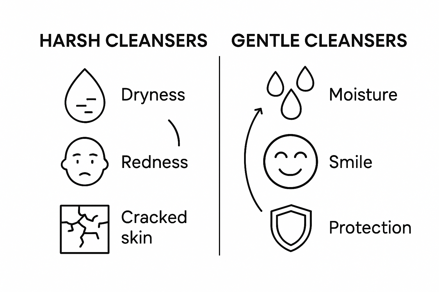 Infographic comparing harsh and gentle cleansers