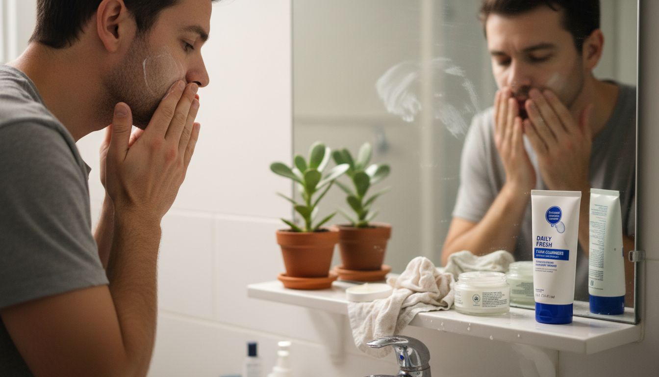 Man using oil cleanser first step