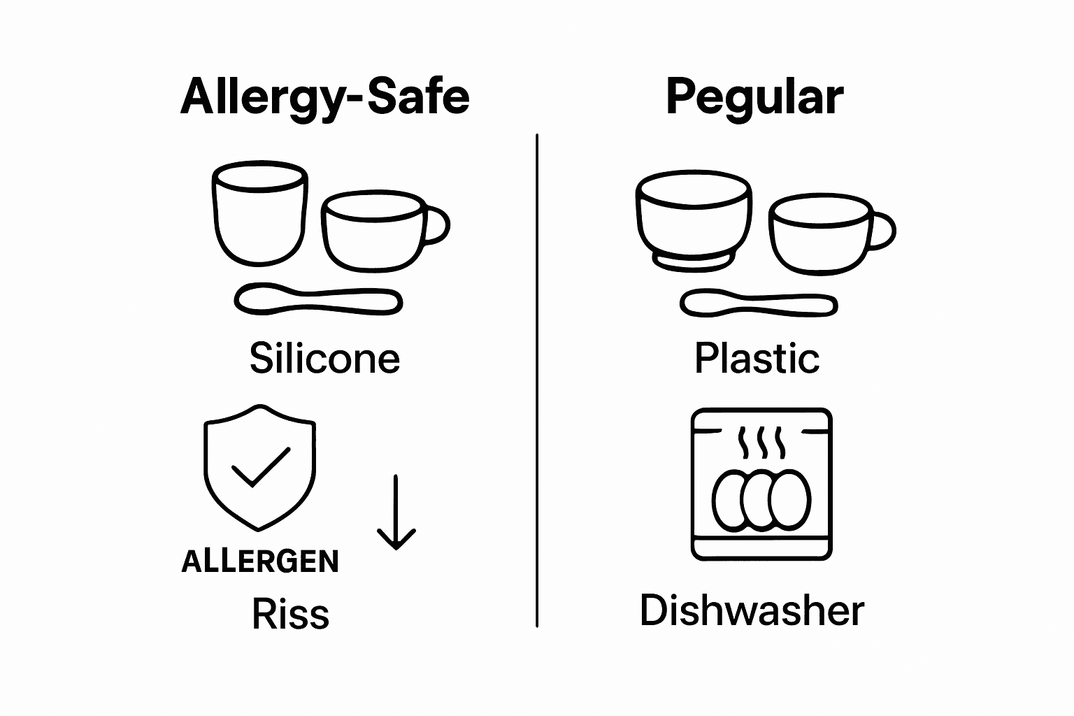 Infographic comparing allergy-safe vs. regular feeding sets