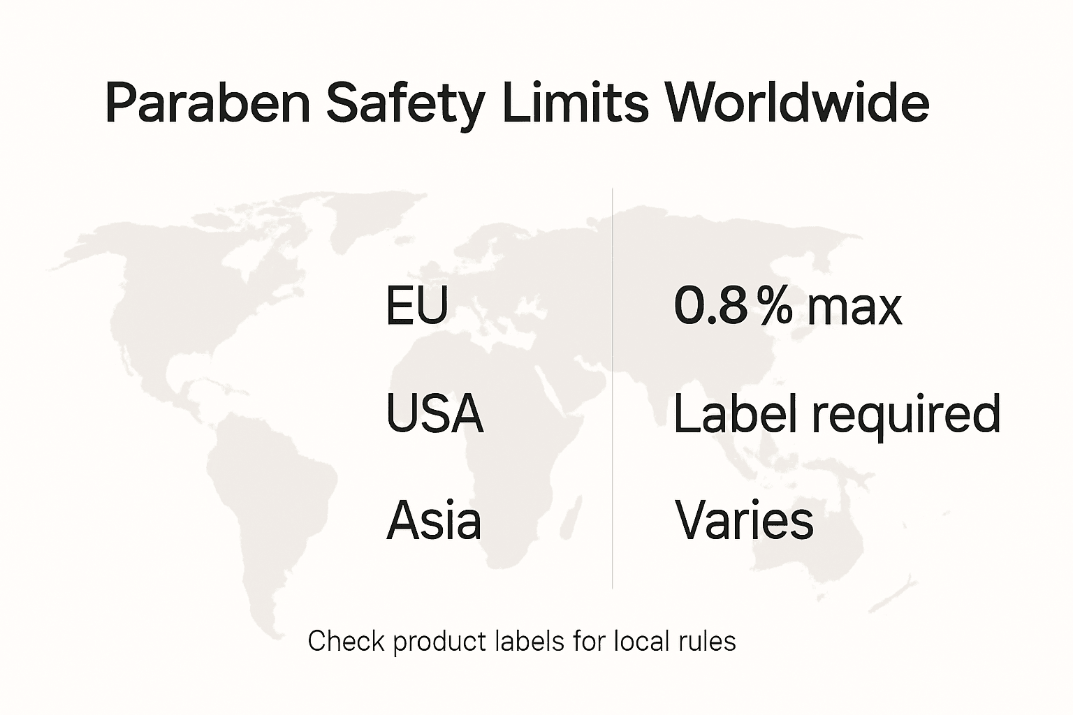 Infographic showing paraben regulations worldwide