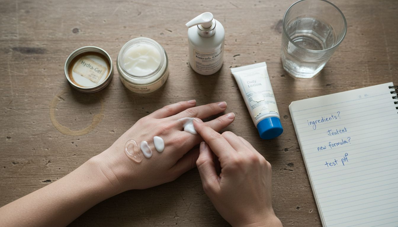 Testing moisturizer textures on hands