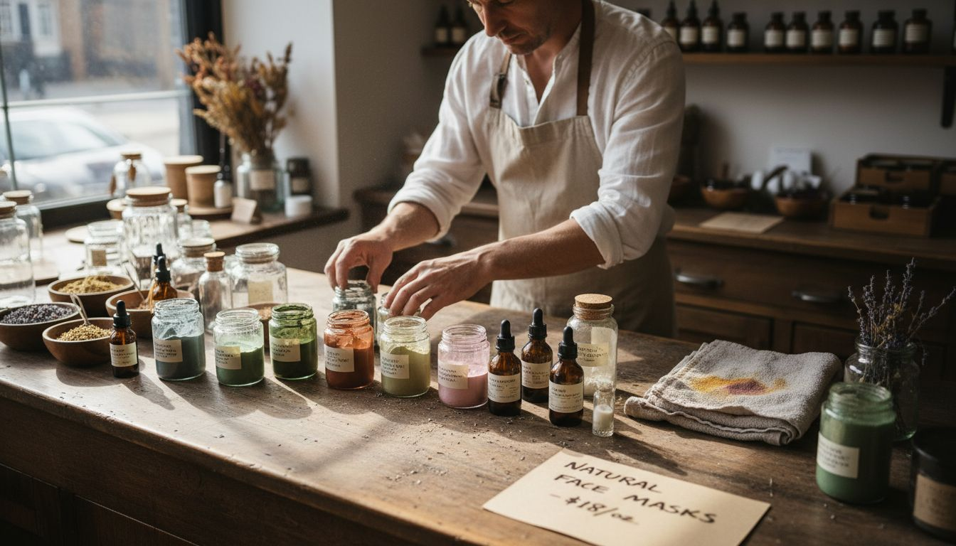 Shopkeeper organizing regional skincare ingredients