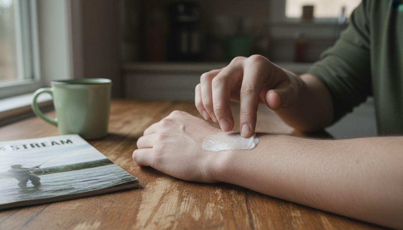 Close-up application of skin barrier ointment