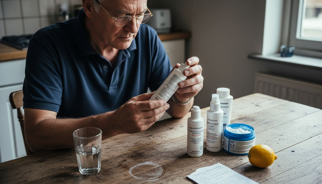 Man examining global skincare products