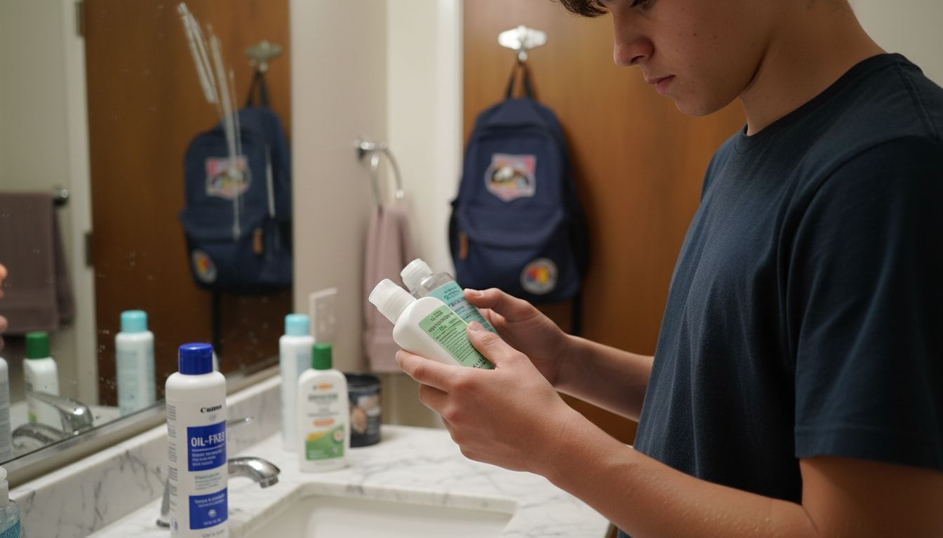 Teen choosing gentle cleanser for oily skin