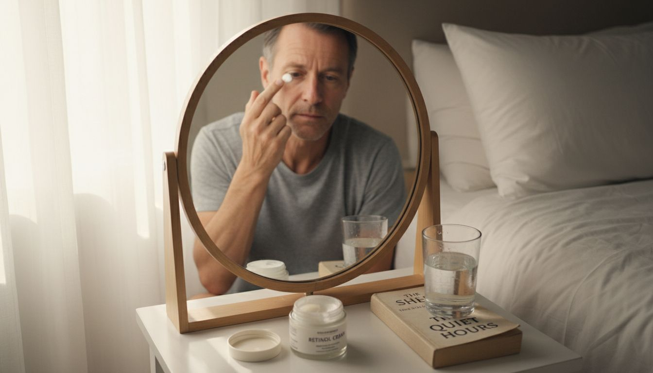 Man applying retinol cream at home