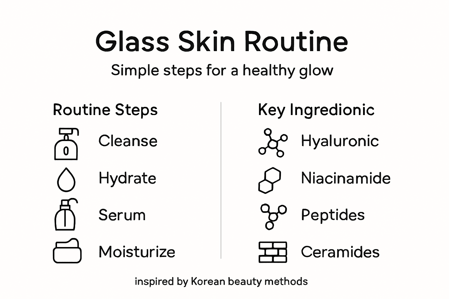 Infographic outlining glass skin steps and ingredients