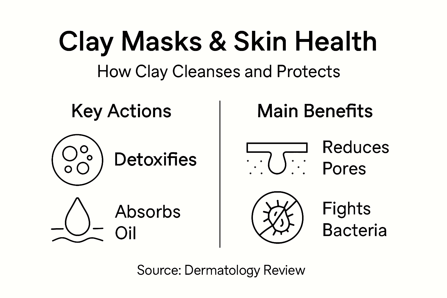 Infographic showing clay mask benefits and actions
