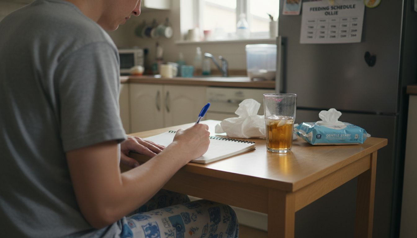 Parent documenting baby's feeding patterns in journal