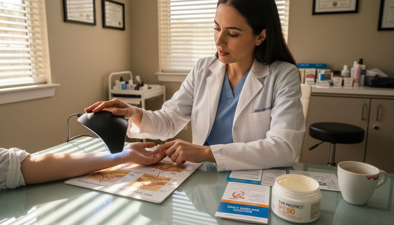 Dermatologist demonstrating UV rays on skin