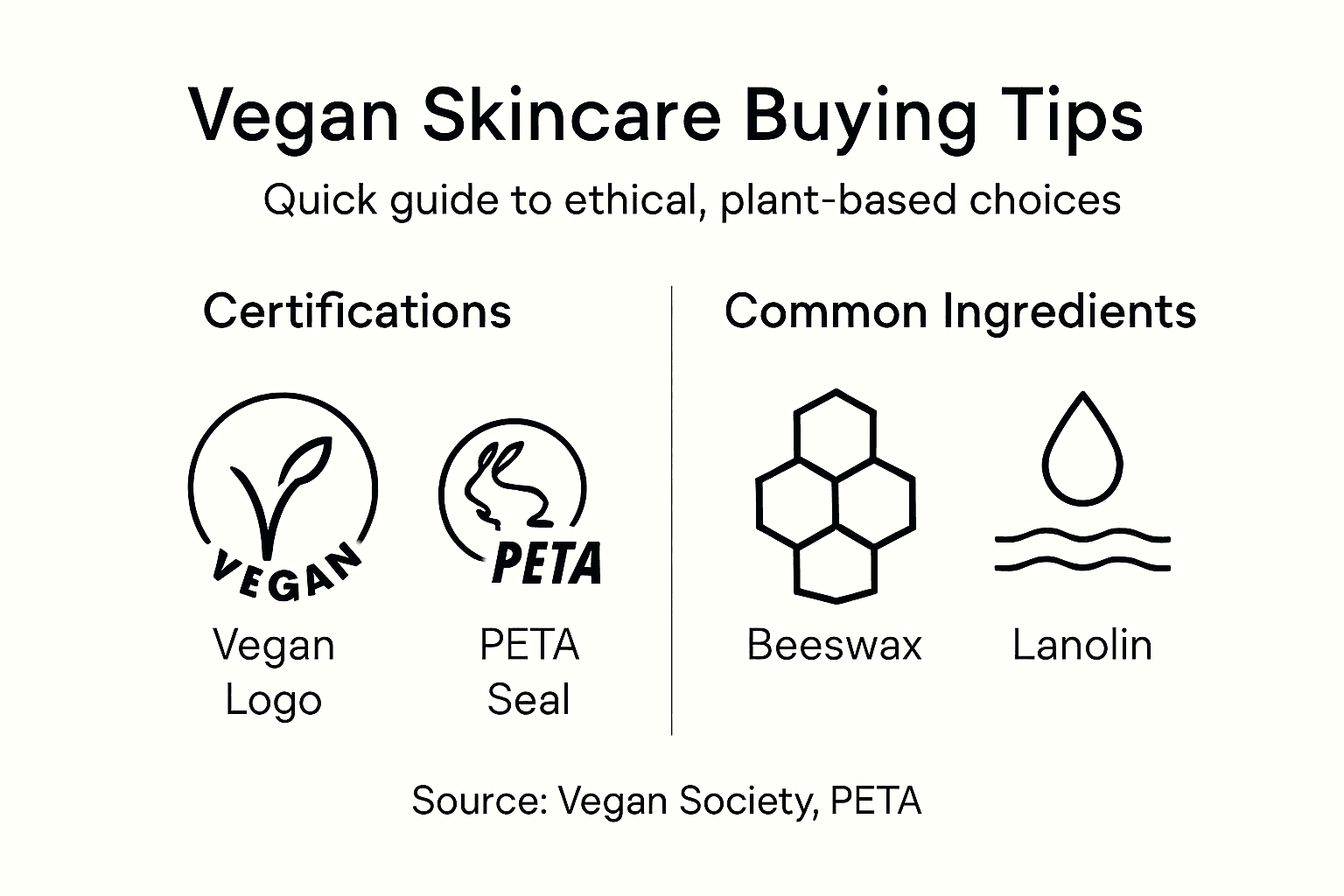Infographic with vegan skincare buying tips and certifications